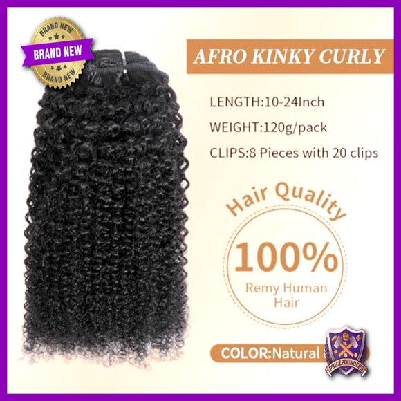 Afro Kinky Curly Clip-In Human Hair Extensions 14 Inch 120g 8 Pieces